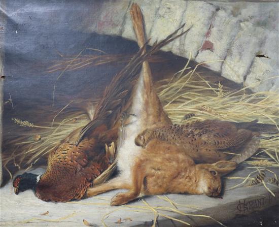 Henry Grant, oil on canvas, still life of dead game, signed and dated 1877, 64 x 82cm, unframed